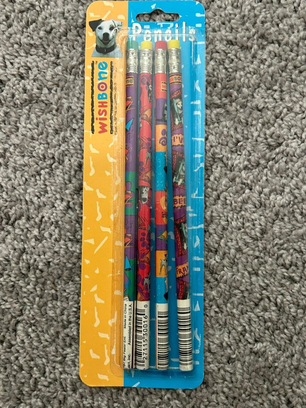 Vintage Wishbone Dog Set of 4 Pencils NOS Unused with Eraser Opened Package